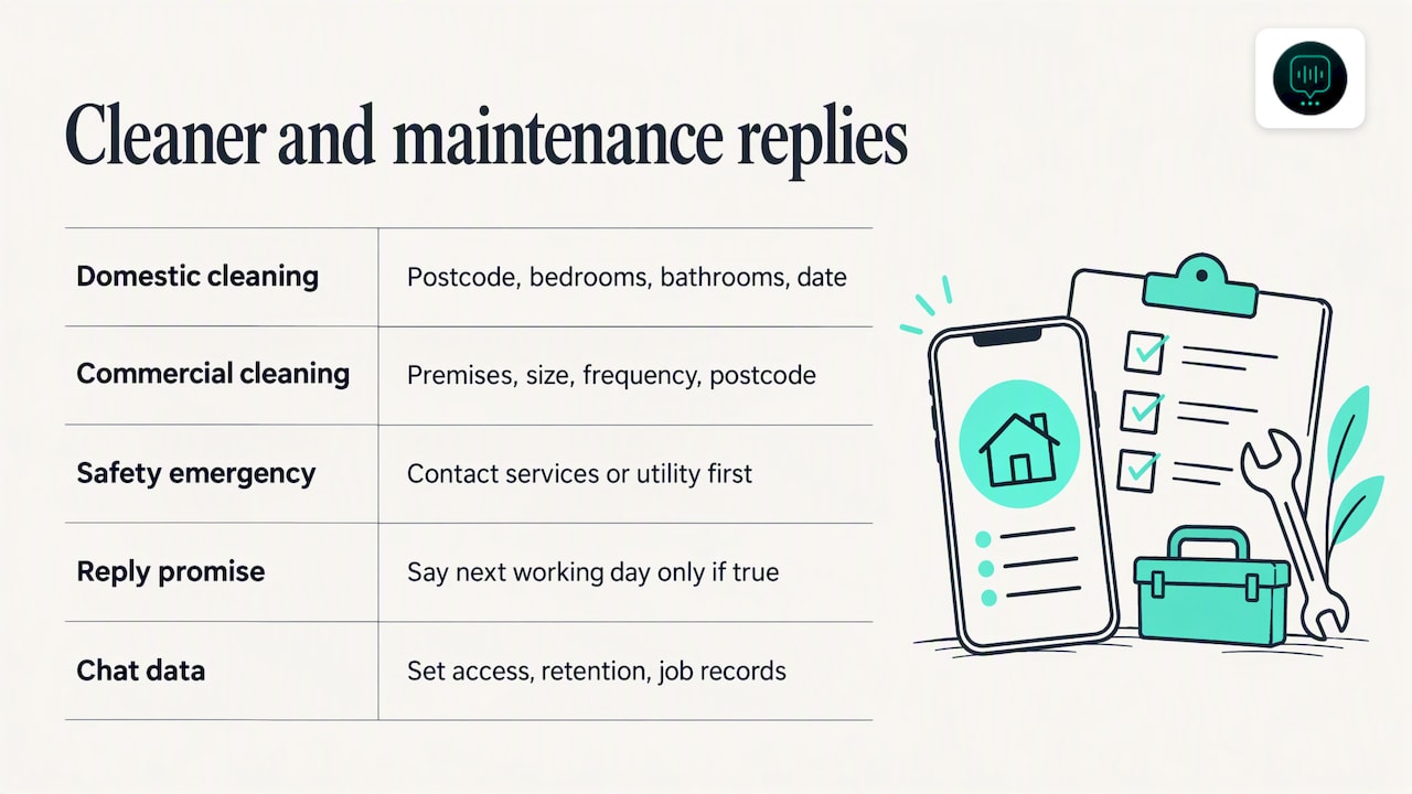 Example wording for cleaners and property maintenance — overview diagram